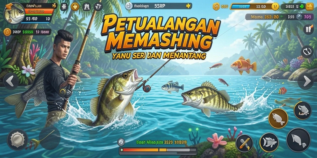 Screenshot gameplay 55RP menunjukkan pengalaman memancing yang seru dan menantang.