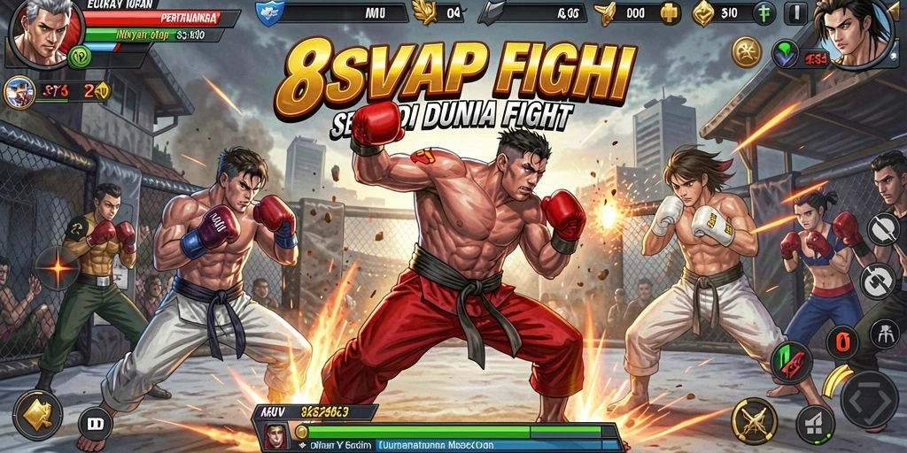 Tampilan utama gameplay 8SVIP dengan karakter Fighting dalam aksi.