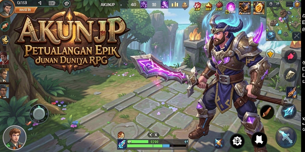 Tampilan gameplay AKUNJP yang epik dan penuh aksi dalam dunia RPG.