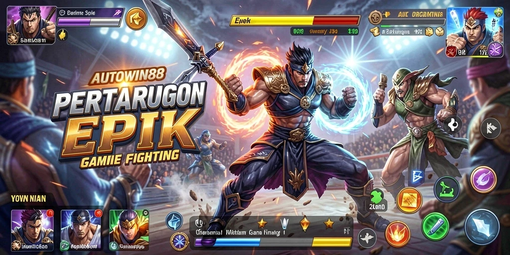 Gameplay seru AUTOWIN88 dengan pertarungan epik di arena.