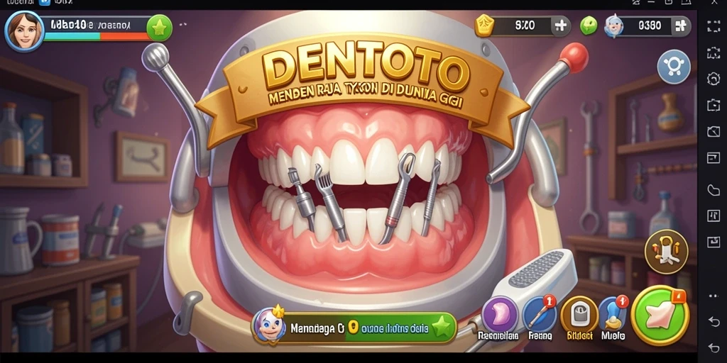 Tampilan gameplay DENTOTO menunjukkan pengelolaan klinik gigi yang seru.