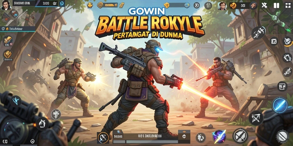Screenshot utama GOWIN menampilkan pertempuran seru di arena Battle Royale.