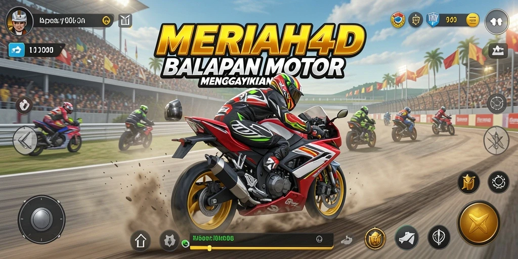 Tampilan gameplay MERIAH4D yang menghadirkan balapan motor mendebarkan.