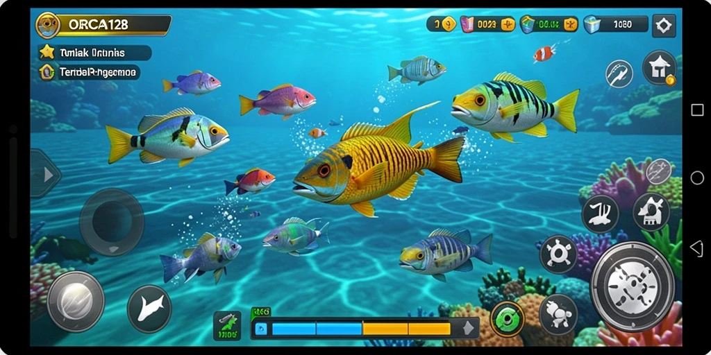 Tampilan gameplay seru di dunia bawah laut ORCA128.