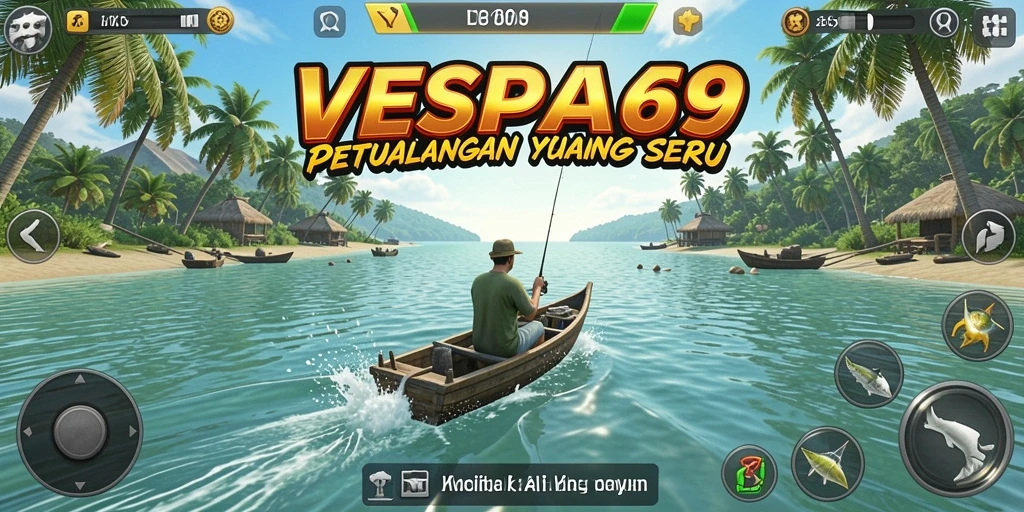 Tampilan menarik gameplay VESPA69 yang menggambarkan momen menangkap ikan.