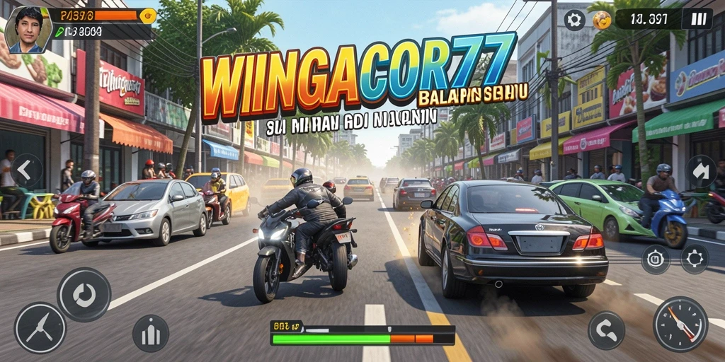 Tampilan gameplay seru dalam WINGACOR77 menunjukkan aksi balapan yang mendebarkan.